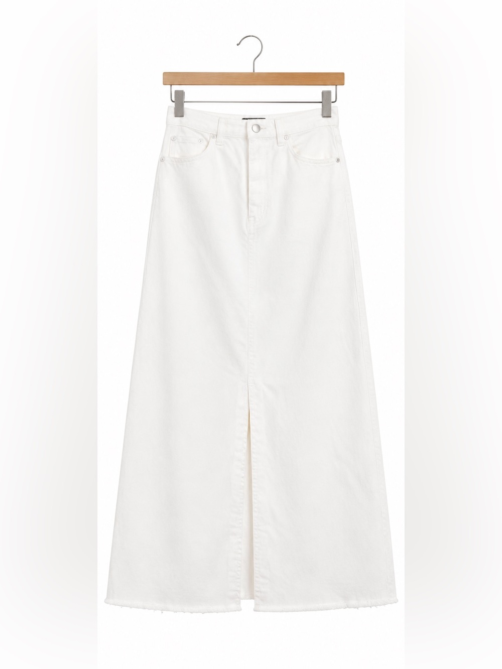 OAT New York White High Rise Denim Maxi Skirt Front Slit 10/30